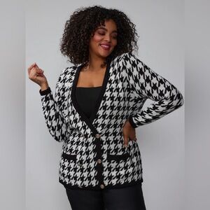 🛍️NWT Plus Houndstooth Double Breasted Cardigan -1X- Black/White